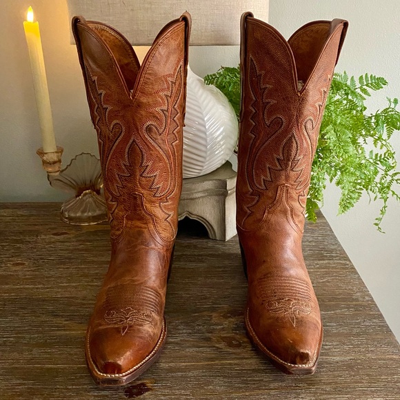 Luchesse Mad Dog Madras Goat Leather Western Cowboy Cowgirl Boots Womens 7 Tan - Picture 2 of 15